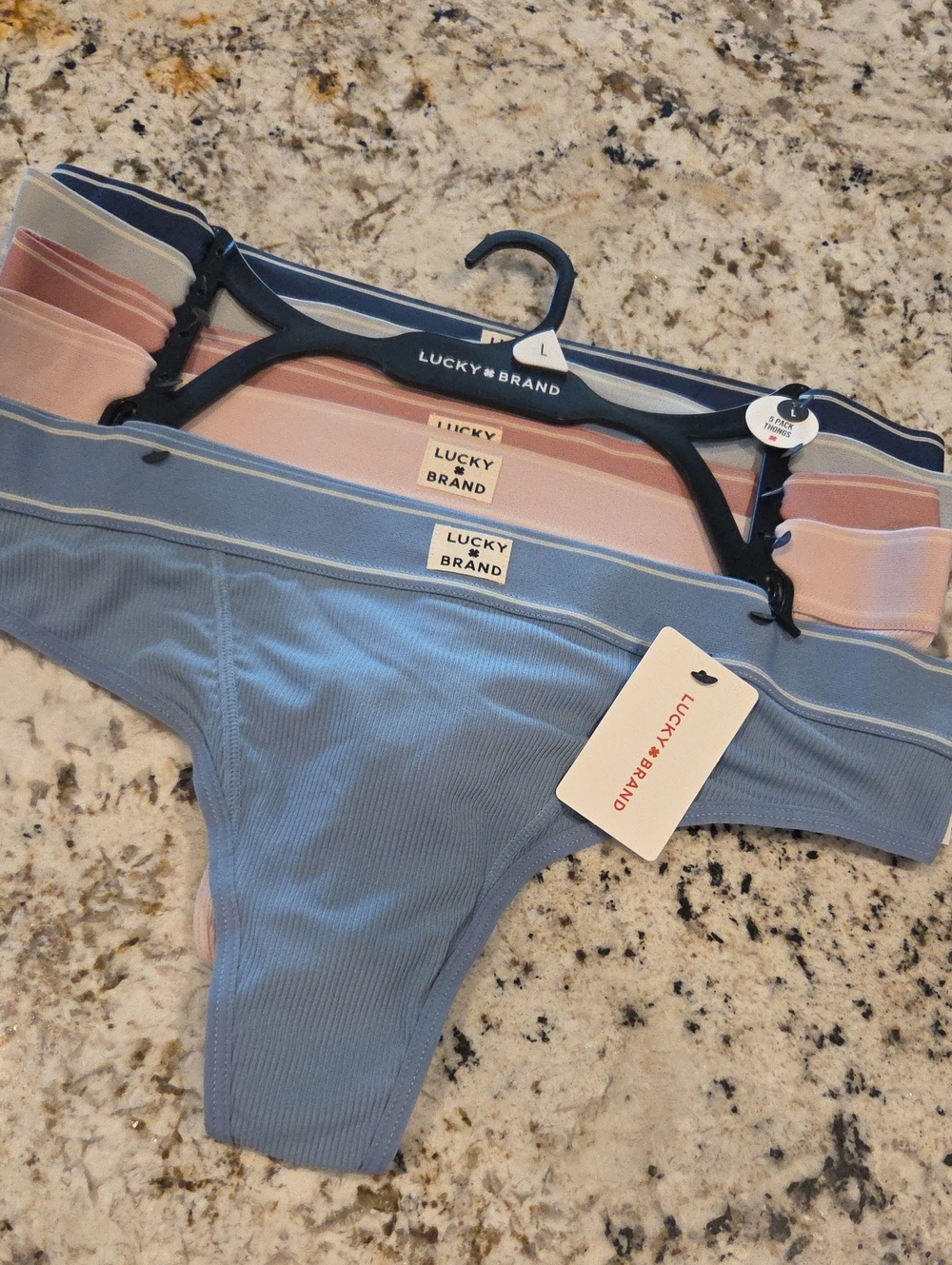 Lucky Brand Womens Ribbed Cotton-Blend Thongs — Blue and Pink